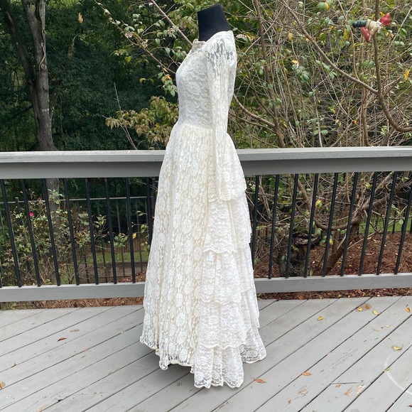 Vintage 50s Tiered Ruffle Victorian Bridgerton Queencore Regency Wedding Dress - Picture 5 of 16